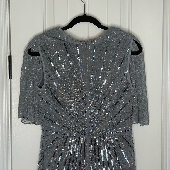 NWT Mac Duggal 93583 Beaded Cape Sleeve Column Gown Slate Blue Sz 8 $698 - Picture 10 of 16